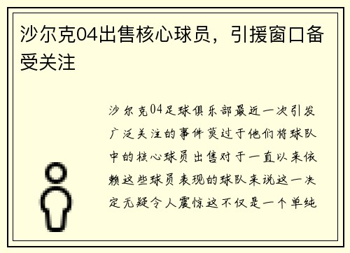 沙尔克04出售核心球员，引援窗口备受关注